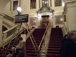 Foyer entrance to the Royal Opera. The ladder is an advertisement for the Scottish play. You know, Macbeth.